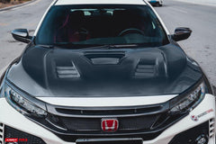 Honda Civic Type-R FK8 2017-2021 with Aftermarket Parts - V2 Vented Style Hood Bonnet Carbon Fiber / FRP from CMST Tuning 