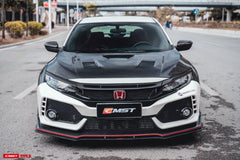 Honda Civic Type-R FK8 2017-2021 with Aftermarket Parts - V2 Vented Style Hood Bonnet Carbon Fiber / FRP from CMST Tuning 