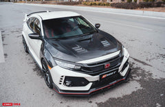 Honda Civic Type-R FK8 2017-2021 with Aftermarket Parts - V2 Vented Style Hood Bonnet Carbon Fiber / FRP from CMST Tuning 
