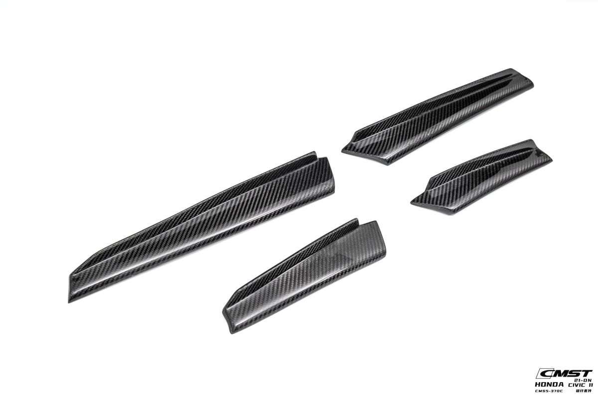Honda Civic 11th Gen FE1 FE2 FE4 2022-ON with Aftermarket Parts - Front Bumper Canards Carbon Fiber / FRP from CMST Tuning
