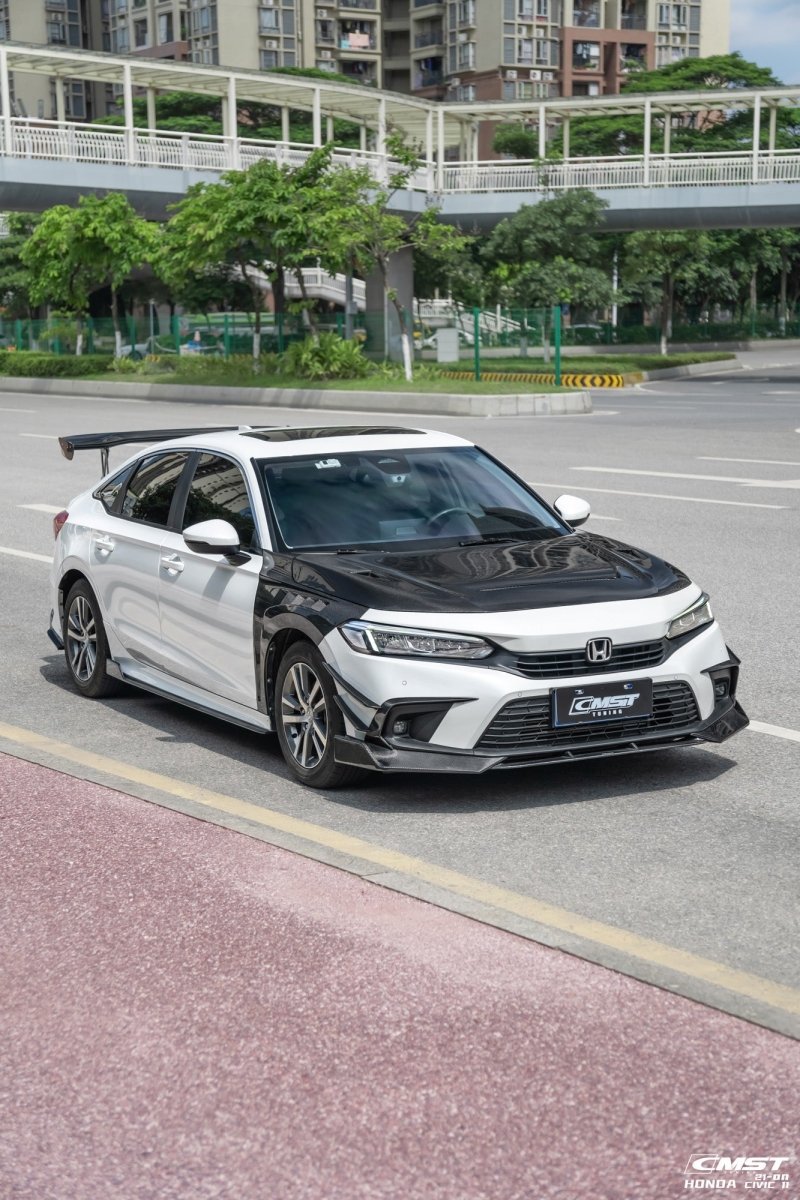 Honda Civic 11th Gen FE1 FE2 FE4 2022-ON with Aftermarket Parts - Front Bumper Canards Carbon Fiber / FRP from CMST Tuning
