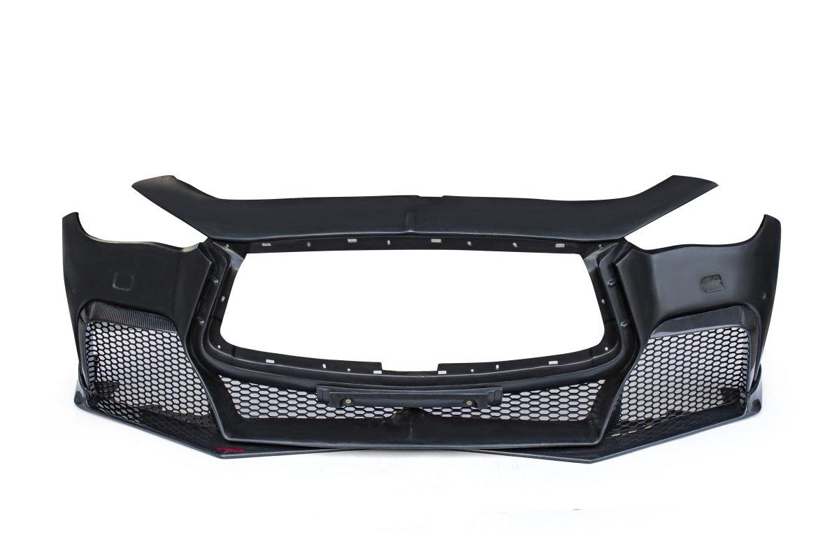 Infiniti Q60 Red Sport 400 Premium Luxe Sport Pure 2017-2022 with Aftermarket Parts - Project Black S Concept Style Front Bumper & Lip Carbon Fiber / FRP from CMST Tuning