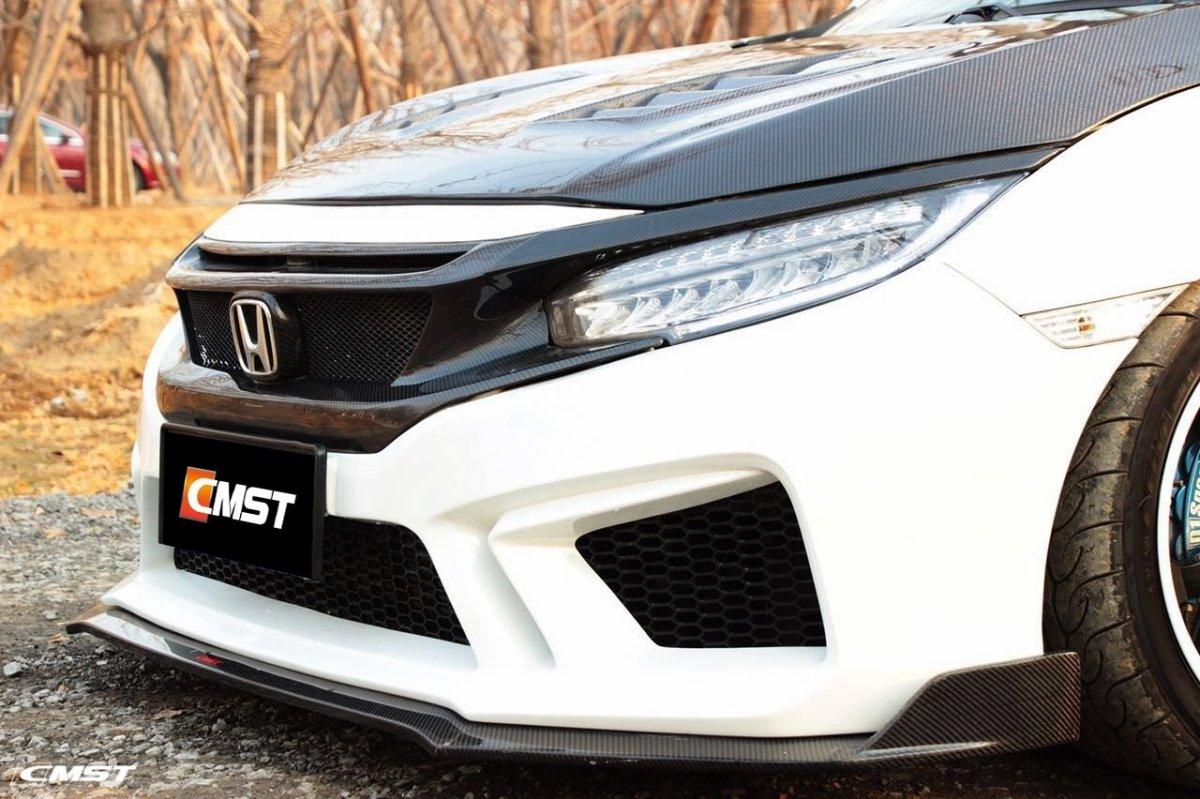 Honda Civic Type-R FK8 2017-2021 & Civic 10th Gen FC1/2/3/4/5/6/FK7 2017-2021 with Aftermarket Parts - V1 Style Front Grill & Eyelid Carbon Fiber/FRP from CMST Tuning 
