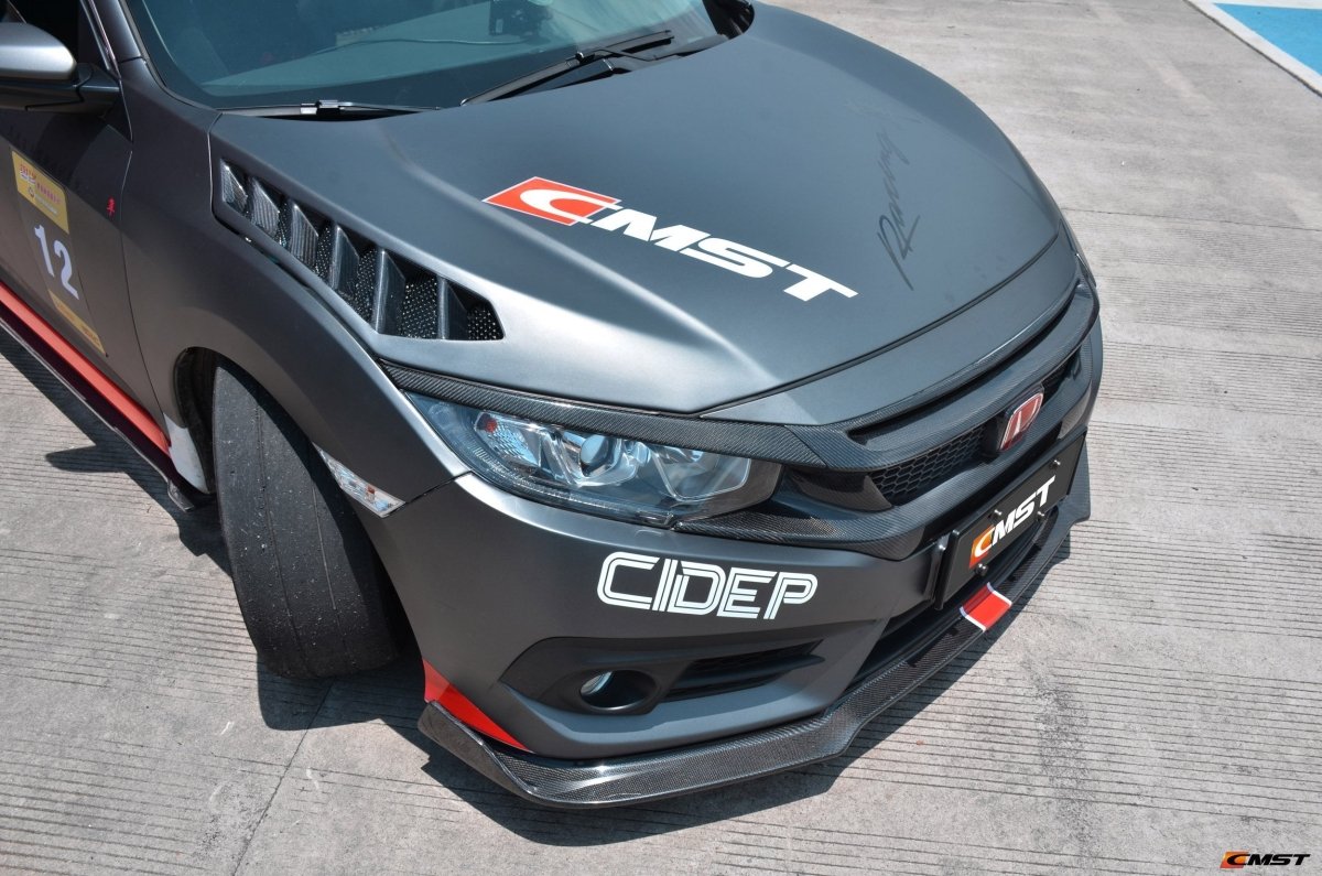 Honda Civic Type-R FK8 2017-2021 & Civic 10th Gen FC1/2/3/4/5/6/FK7 2017-2021 with Aftermarket Parts - V1 Style Front Grill & Eyelid Carbon Fiber/FRP from CMST Tuning 