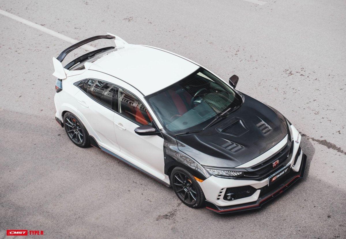 Honda Civic Type-R FK8 2017-2021 & Civic 10th Gen FC1/2/3/4/5/6/FK7 2017-2021 with Aftermarket Parts - V1 Style Front Grill & Eyelid Carbon Fiber/FRP from CMST Tuning 