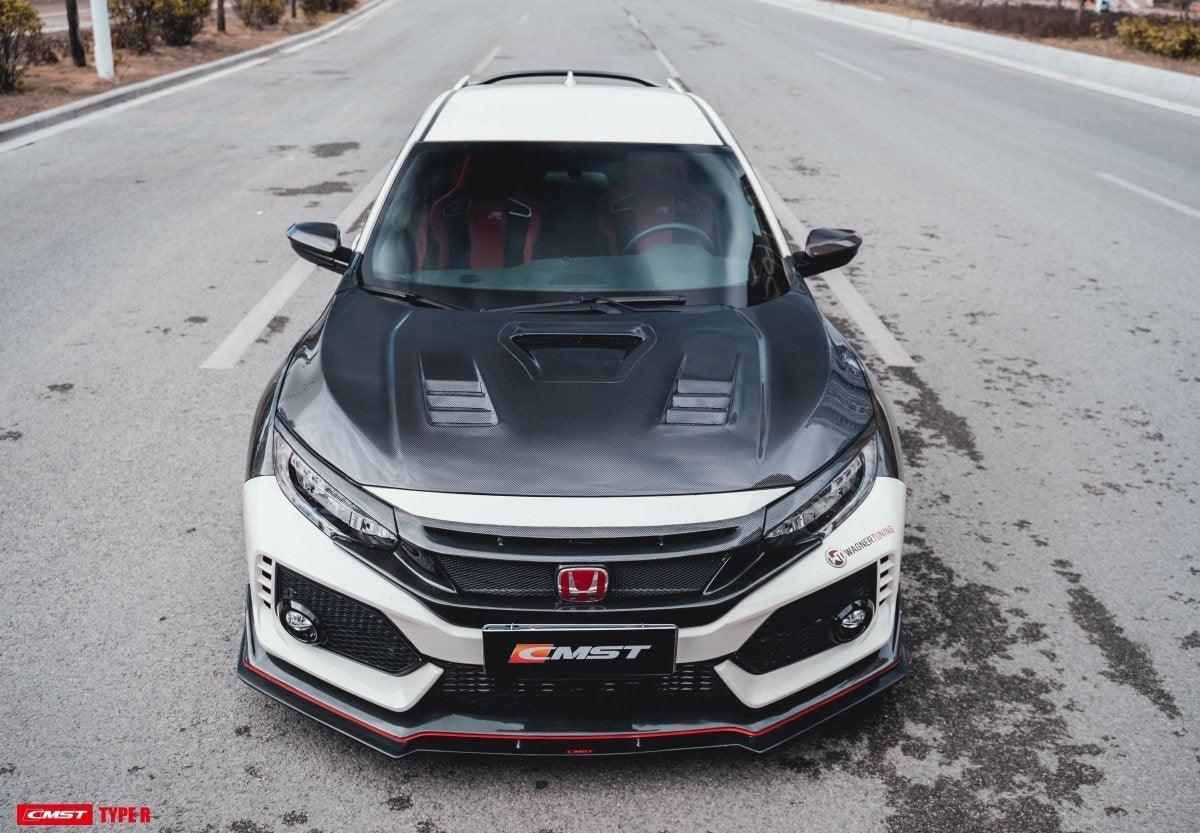Honda Civic Type-R FK8 2017-2021 & Civic 10th Gen FC1/2/3/4/5/6/FK7 2017-2021 with Aftermarket Parts - V1 Style Front Grill & Eyelid Carbon Fiber/FRP from CMST Tuning 