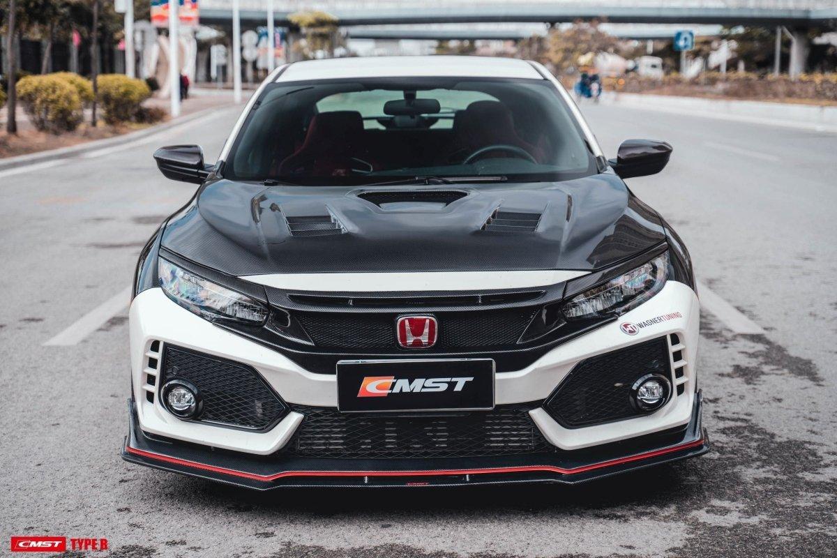 Honda Civic Type-R FK8 2017-2021 & Civic 10th Gen FC1/2/3/4/5/6/FK7 2017-2021 with Aftermarket Parts - V1 Style Front Grill & Eyelid Carbon Fiber/FRP from CMST Tuning 