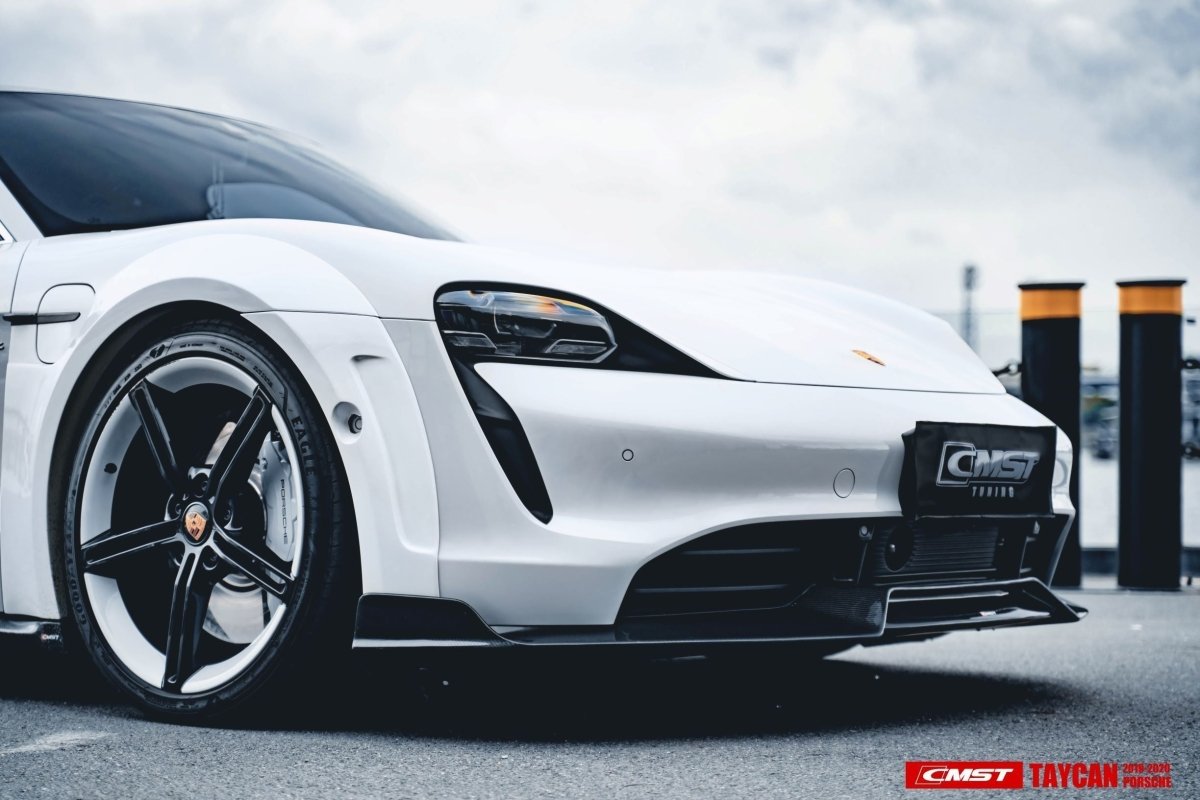 Porsche Taycan 9J1 Sedan/Cross Turismo RWD/4S/GTS/Turbo/Turbo S 2020-2024 
(RWD/4S/GTS trims will require Sport Design Package) with Aftermarket Parts - Carbon Fiber & FPR Front Lip from CMST Tuning