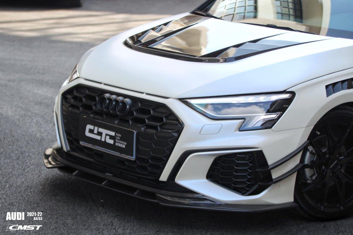 Audi S3 A3 S-line (with s-line bumper,does not fit base model) 8Y 2021-ON with Aftermarket Parts - Front Lip Carbon Fiber from CMST Tuning