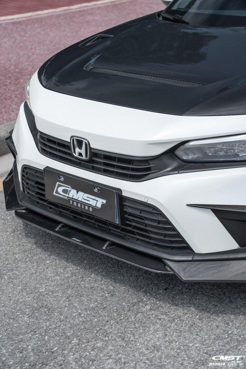 Honda Civic 11th Gen FE1 FE2 FE4 2022-ON with Aftermarket Parts - Front Lip Splitter Carbon Fiber / FRP from CMST Tuning
