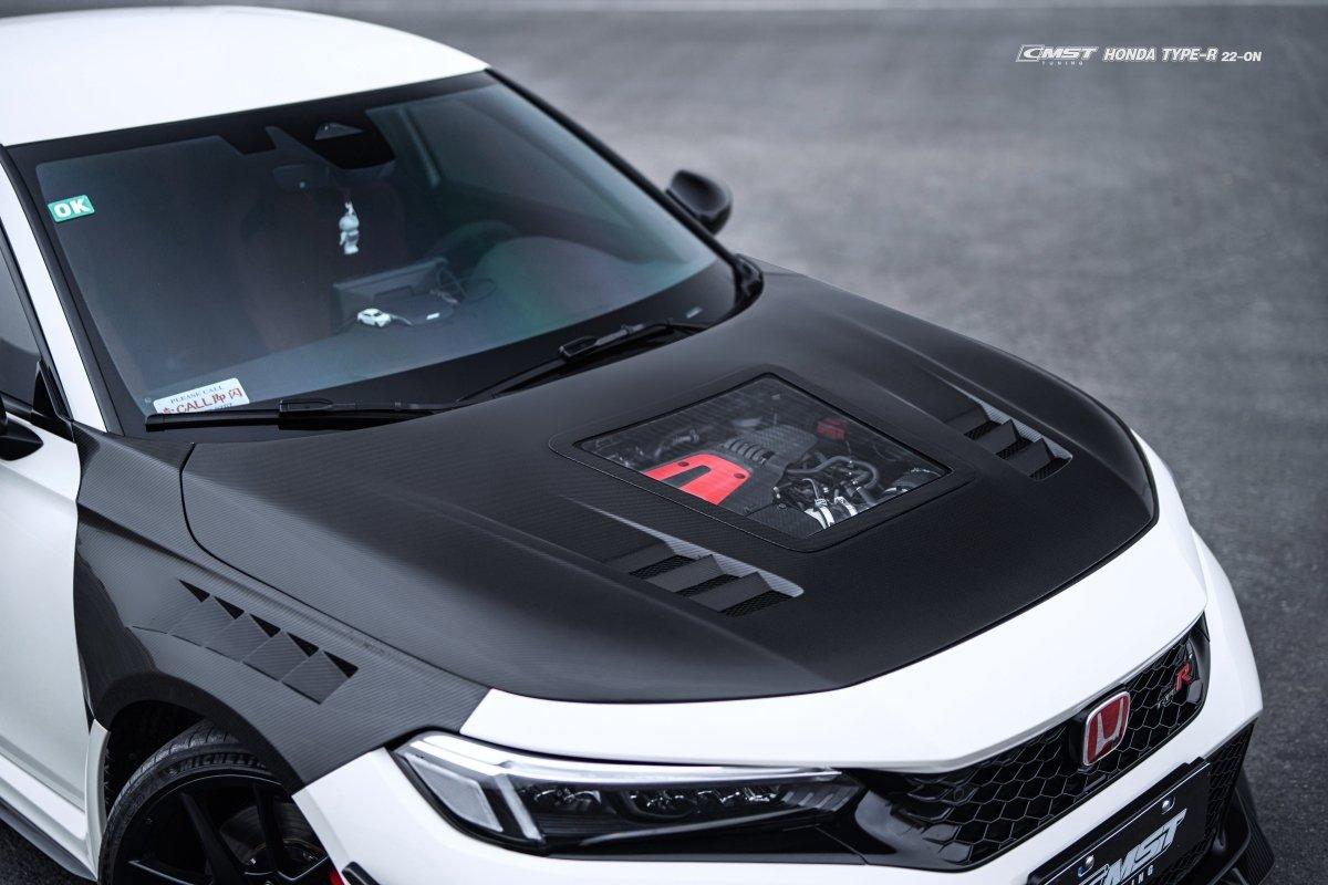 Honda Civic Type-R FL5 2023-ON with Aftermarket Parts - V2 Clearview Glass Style Carbon Fiber / FRP Hood Bonnet from CMST Tuning