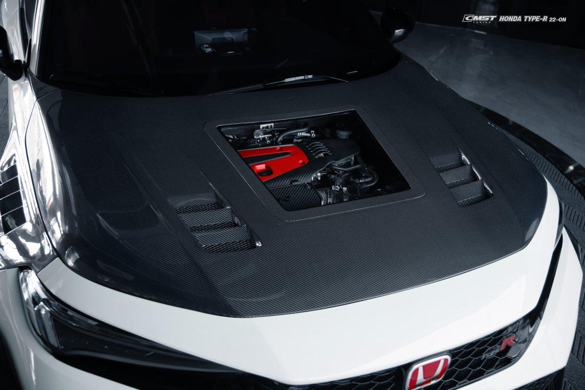 Honda Civic Type-R FL5 2023-ON with Aftermarket Parts - V2 Clearview Glass Style Carbon Fiber / FRP Hood Bonnet from CMST Tuning