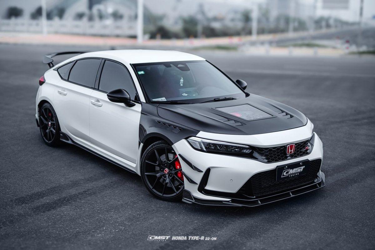 Honda Civic Type-R FL5 2023-ON with Aftermarket Parts - V2 Clearview Glass Style Carbon Fiber / FRP Hood Bonnet from CMST Tuning
