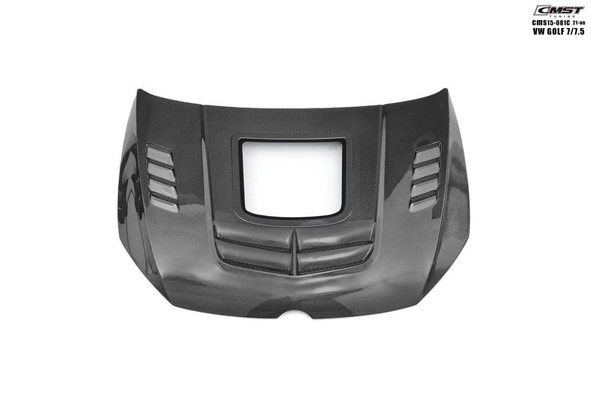 Volkswagen Golf R GTI Base MK7 MK7.5 2015-2021 with Aftermarket Parts - V3 Clearview Glass Style Hood Bonnet Carbon Fiber / FRP from CMST Tuning