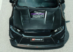 Ford Mustang GT 5.0 Mach1 Bullitt Ecoboost 2.3 S550.2 2018-2023 with Aftermarket Parts - V2 Clearview Glass Style Hood Bonnet Carbon Fiber / FRP from CMST Tuning