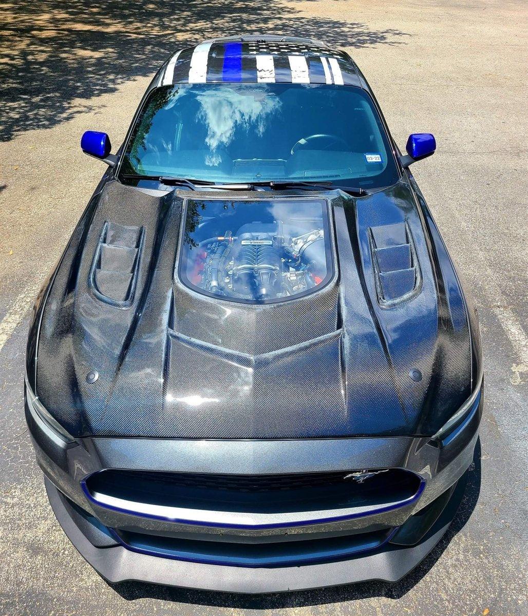 Ford Mustang GT 5.0 V6 3.6 Ecoboost 2.3 S550.1 2015-2017 with Aftermarket Parts - Stage 2 Clearview Glass Style Hood Bonnet Carbon Fiber / FRP from CMST Tuning
