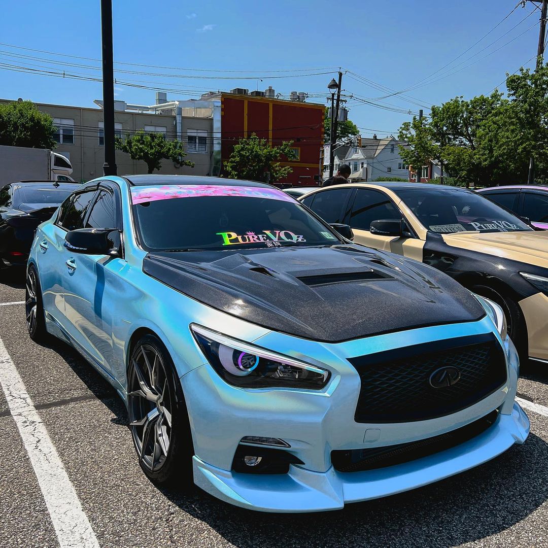 Infiniti Q50 Red Sport 400 Luxe Sensory Signature Premium Pure 2014-ON with Aftermarket Parts - Hood Bonnet Carbon Fiber / FRP from  CMST Tuning