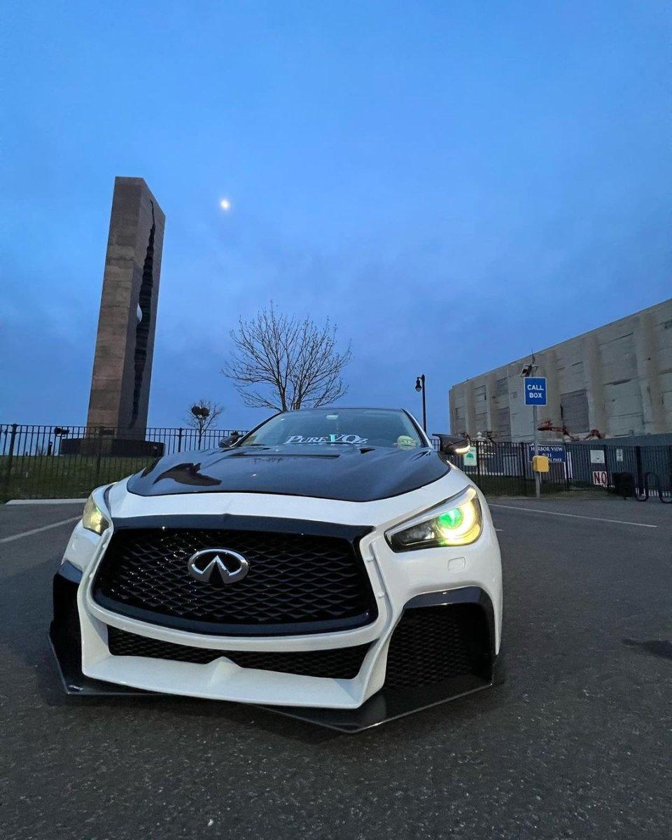 Infiniti Q50 Red Sport 400 Luxe Sensory Signature Premium Pure 2014-ON with Aftermarket Parts - Hood Bonnet Carbon Fiber / FRP from  CMST Tuning