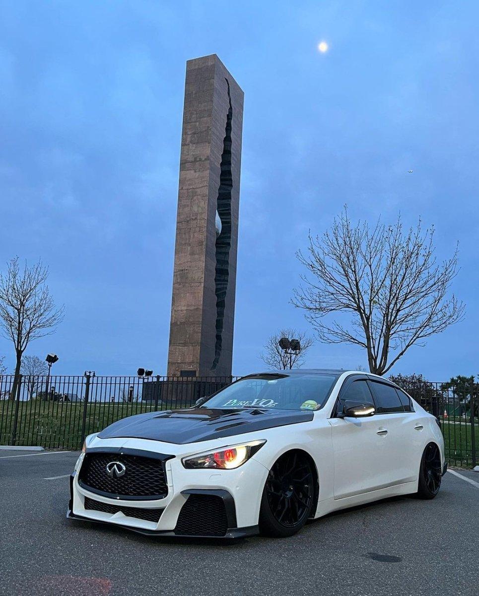 Infiniti Q50 Red Sport 400 Luxe Sensory Signature Premium Pure 2014-ON with Aftermarket Parts - Hood Bonnet Carbon Fiber / FRP from  CMST Tuning