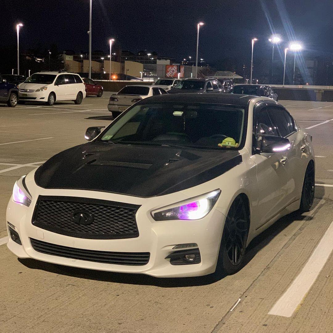 Infiniti Q50 Red Sport 400 Luxe Sensory Signature Premium Pure 2014-ON with Aftermarket Parts - Hood Bonnet Carbon Fiber / FRP from  CMST Tuning