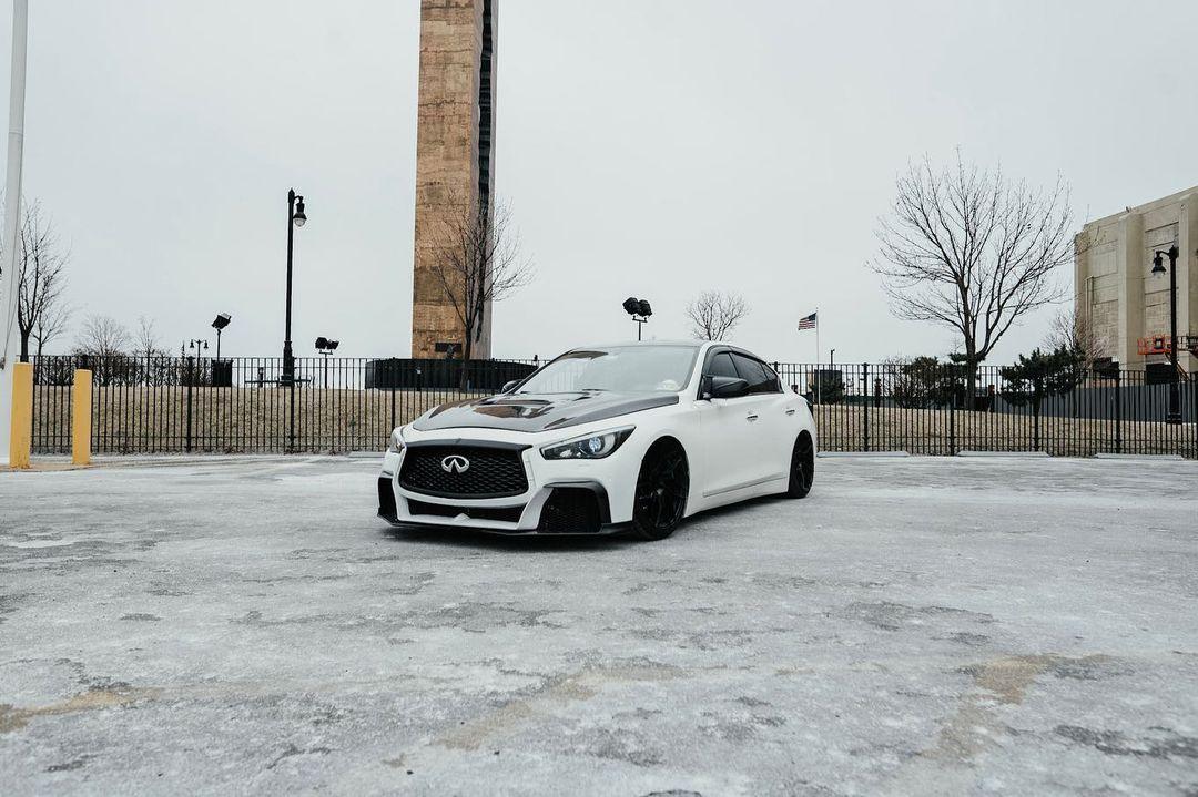 Infiniti Q50 Red Sport 400 Luxe Sensory Signature Premium Pure 2014-ON with Aftermarket Parts - Hood Bonnet Carbon Fiber / FRP from  CMST Tuning