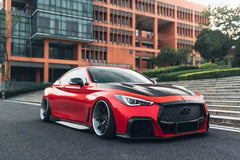 Infiniti Q60 Red Sport 400 Premium Luxe Sport Pure 2017 2018 2019 2020 2021 2022 with Aftermarket Parts - Project Black S Concept Hood Bonnet Carbon Fiber / FRP from CMST Tuning 