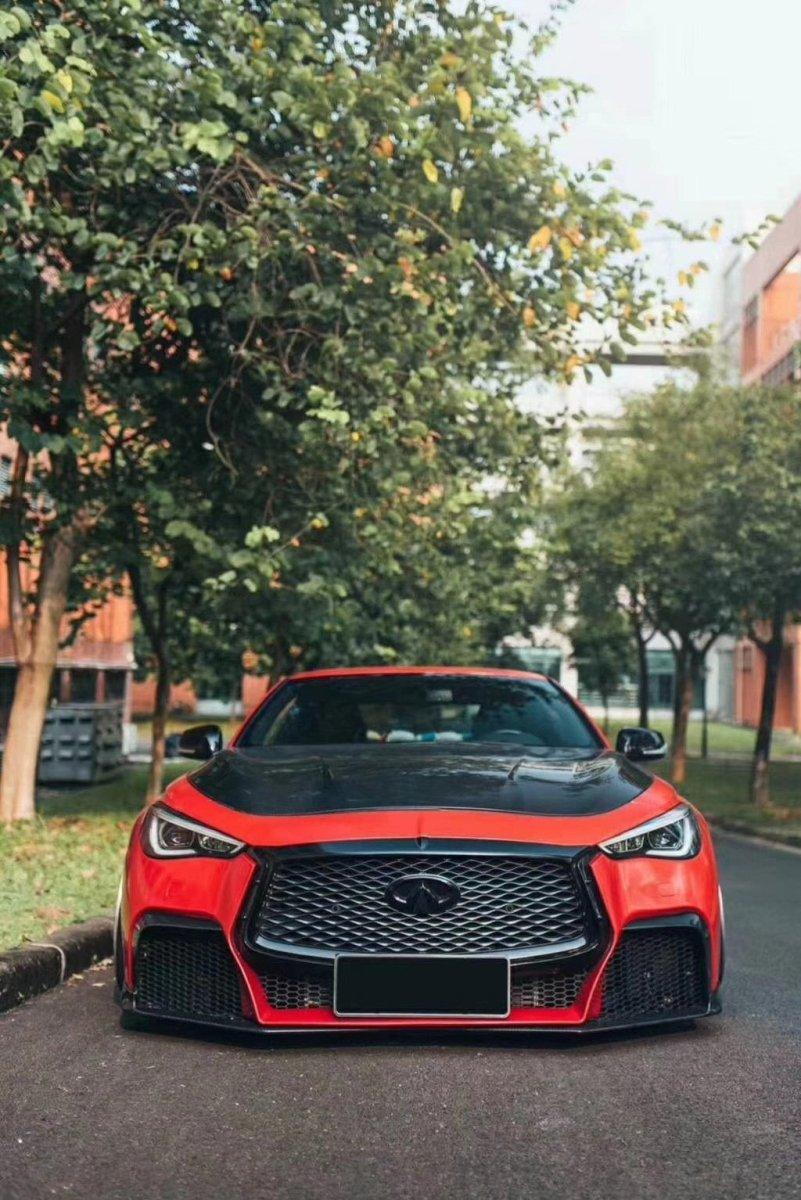 Infiniti Q60 Red Sport 400 Premium Luxe Sport Pure 2017 2018 2019 2020 2021 2022 with Aftermarket Parts - Project Black S Concept Hood Bonnet Carbon Fiber / FRP from CMST Tuning 