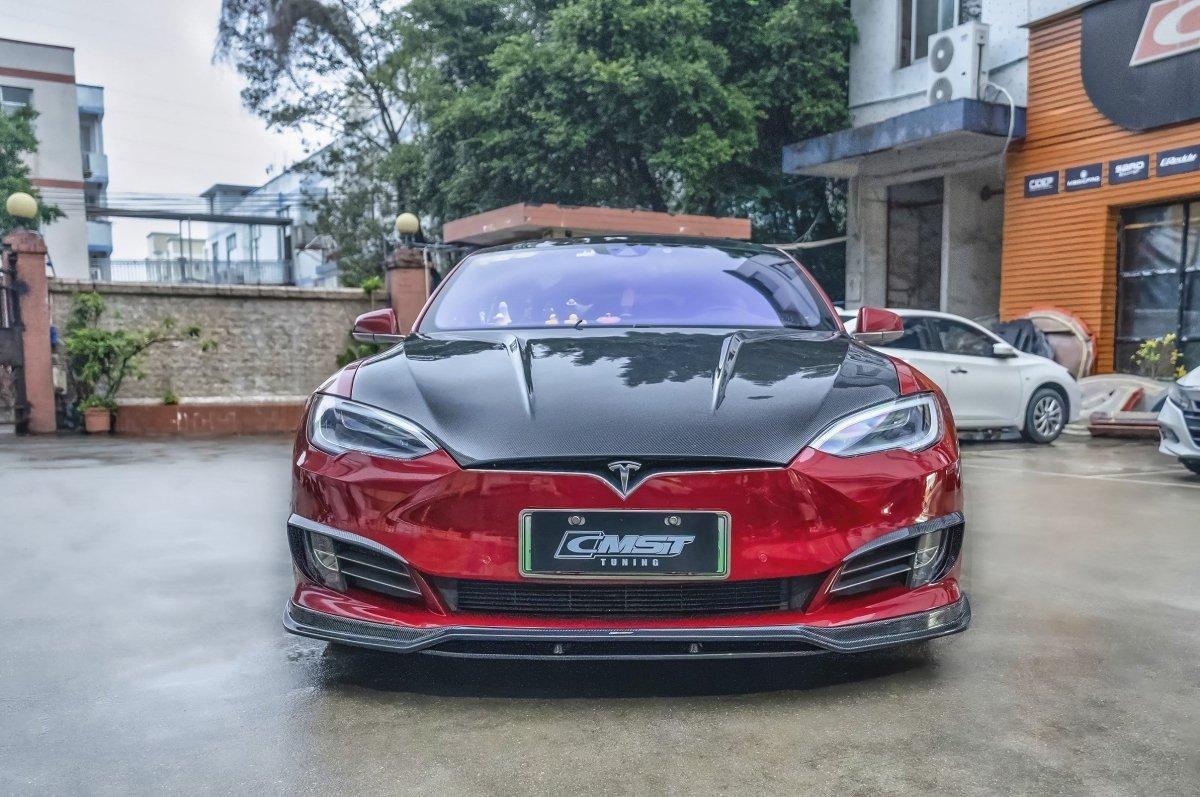 Tesla Model S 2nd Gen late 2016-early 2021 with Aftermarket Parts - Hood Bonnet Carbon Fiber / FRP from CMST Tuning