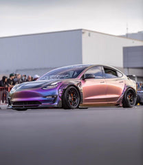 Tesla Model 3 Performance Long Range Standard Base 2017-2023 with Aftermarket Parts - V3 Style Hood Bonnet Carbon Fiber / FRP from CMST Tuning
