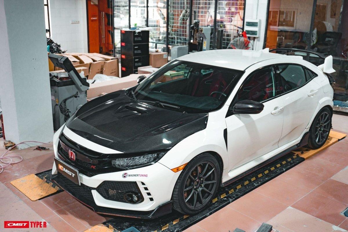 Honda Civic Type-R FK8 2017-2021 with Aftermarket Parts - Vented Style Hood Bonnet Carbon Fiber from CMST Tuning
