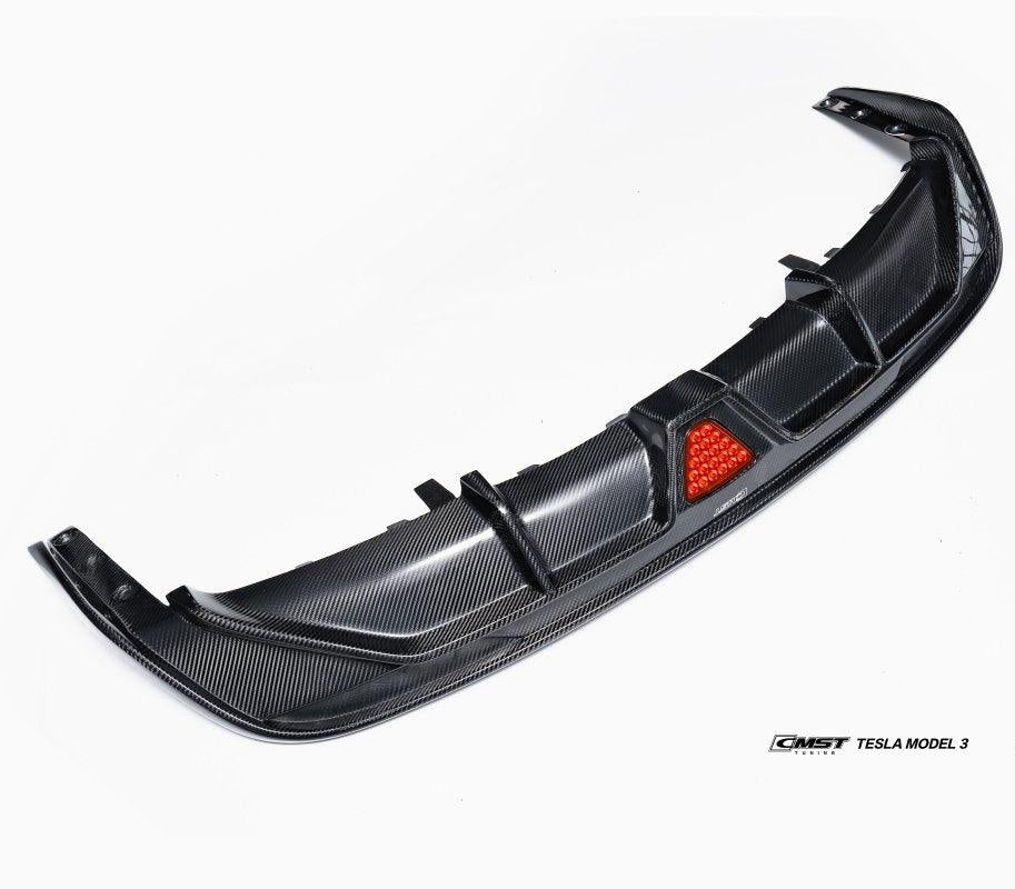Tesla Model 3 Highland / Performance 2024-ON with Aftermarket Parts - V1 Style Rear Diffuser & Canards Carbon Fiber from CMST Tuning