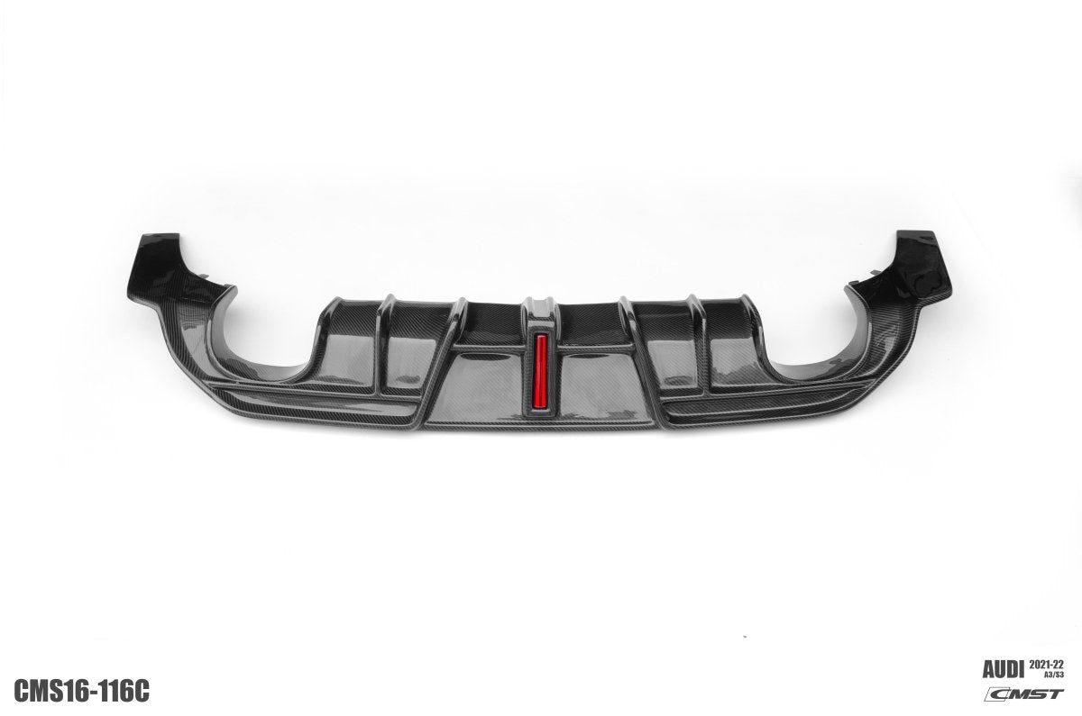 Audi S3 A3 S-line (with s-line bumper,does not fit base model) 8Y 2021-ON with Aftermarket Parts - Rear Diffuser Carbon Fiber from CMST Tuning