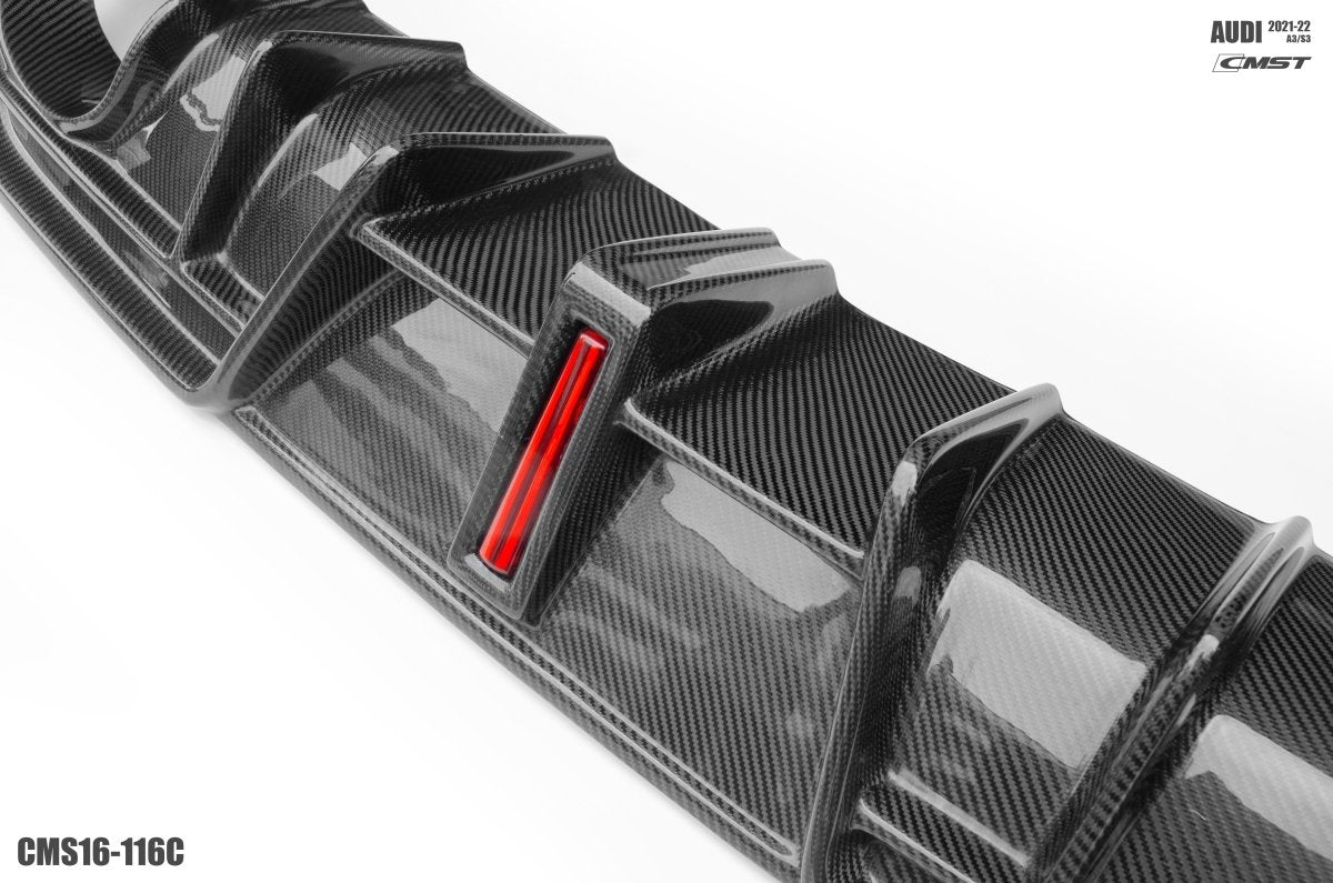 Audi S3 A3 S-line (with s-line bumper,does not fit base model) 8Y 2021-ON with Aftermarket Parts - Rear Diffuser Carbon Fiber from CMST Tuning