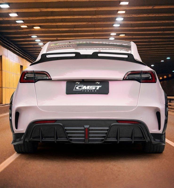 Tesla Model Y Performance AWD Long Range RWD Standard 2020-ON with Aftermarket Parts - V6 Style Rear Diffuser Carbon Fiber / FRP from CMST Tuning