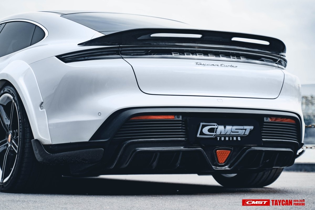 Porsche Taycan 9J1 Sedan RWD/4S/GTS/Turbo/Turbo S 2020-ON with Aftermarket Parts - Vacuumed Carbon & FPR Rear Spoiler from CMST Tuning