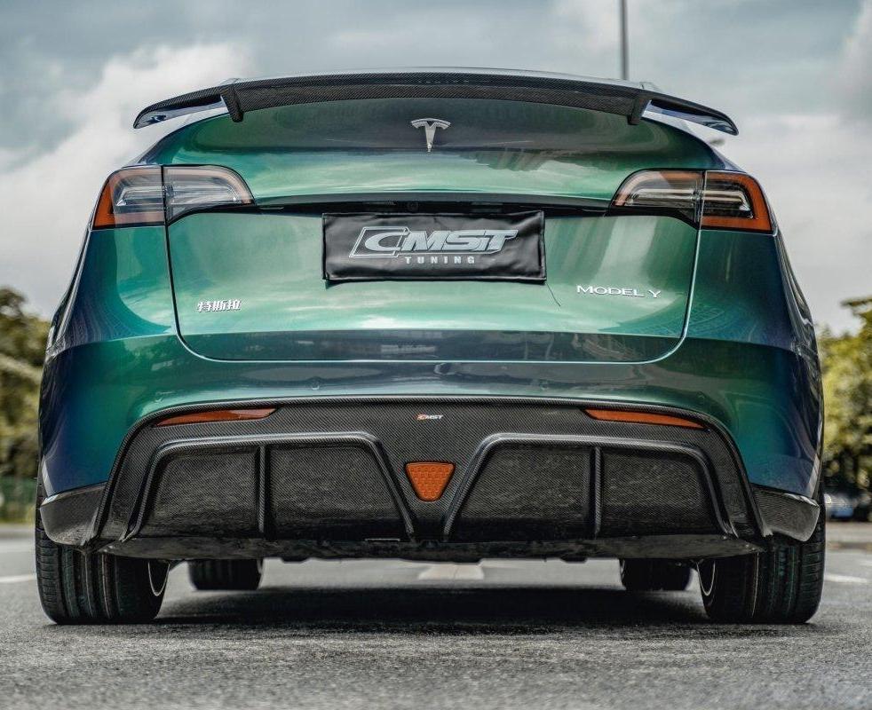 Tesla Model Y Performance AWD Long Range RWD Standard 2020-ON with Aftermarket Parts - V2 Style Rear Trunk Spoiler Carbon Fiber / FRP from CMST Tuning