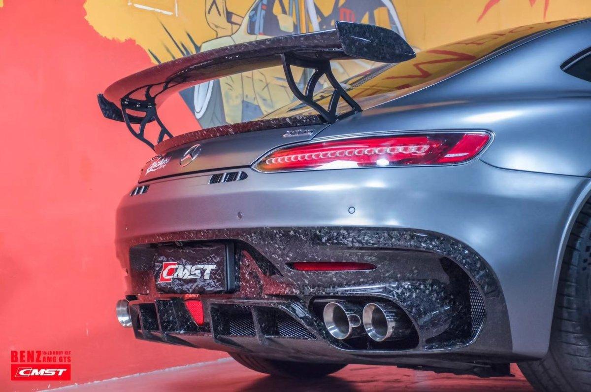 Mercedes Benz AMG GT Base GTS GTC C190 2016-2021 with Aftermarket Parts - V2 Style Carbon Fiber & FRP Rear Spoiler Wing from CMST Tuning