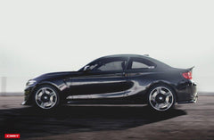 BMW F87 M2 M2C 2016-2021 with Aftermarket Parts - Vacuumed Carbon Side Skirts from CMST Tuning
