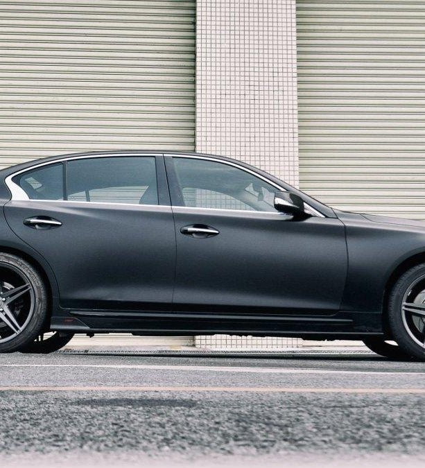 Infiniti Q50 Red Sport 400 Luxe Sensory Signature Premium Pure 2014 2015 2016 2017 2018 2019 2020 2021 2022 2023 2024 with Aftermarket Parts - Side Skirts Carbon Fiber / FRP from CMST Tuning