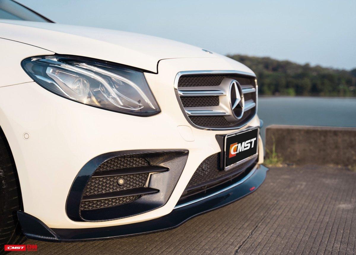 Mercedes Benz E-Class E550 E450 E400 E350 E300 W213 2017-2023 (fitment requires sport package bumper) with Aftermarket Parts - Upper Valences Carbon Fiber/FRP from CMST Tuning