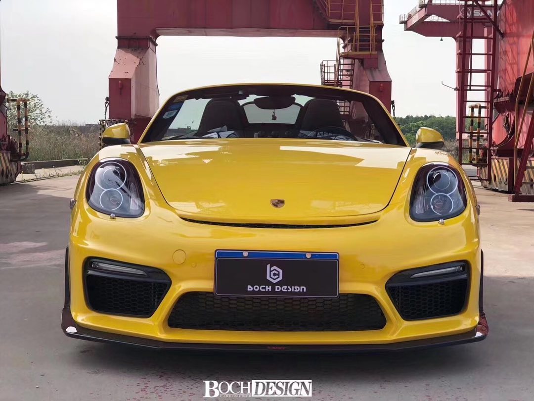 Porsche 981 Cayman & Boxster (all models, including Base / S / GTS / GT4 / Spyder) 2012 2013 2014 2015 2016 with Aftermarket Parts - GT4 Style Front Bumper & Lip Carbon Fiber / FRP from CMST Tuning