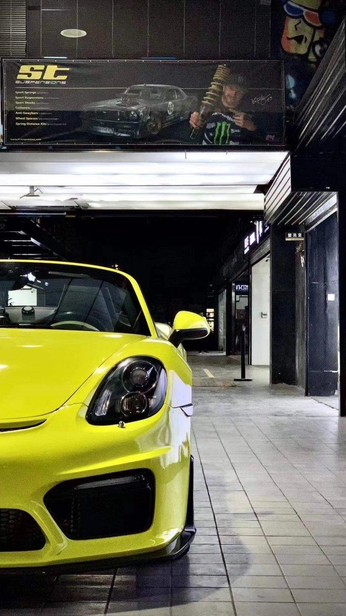 Porsche 981 Cayman & Boxster (all models, including Base / S / GTS / GT4 / Spyder) 2012 2013 2014 2015 2016 with Aftermarket Parts - GT4 Style Front Bumper & Lip Carbon Fiber / FRP from CMST Tuning