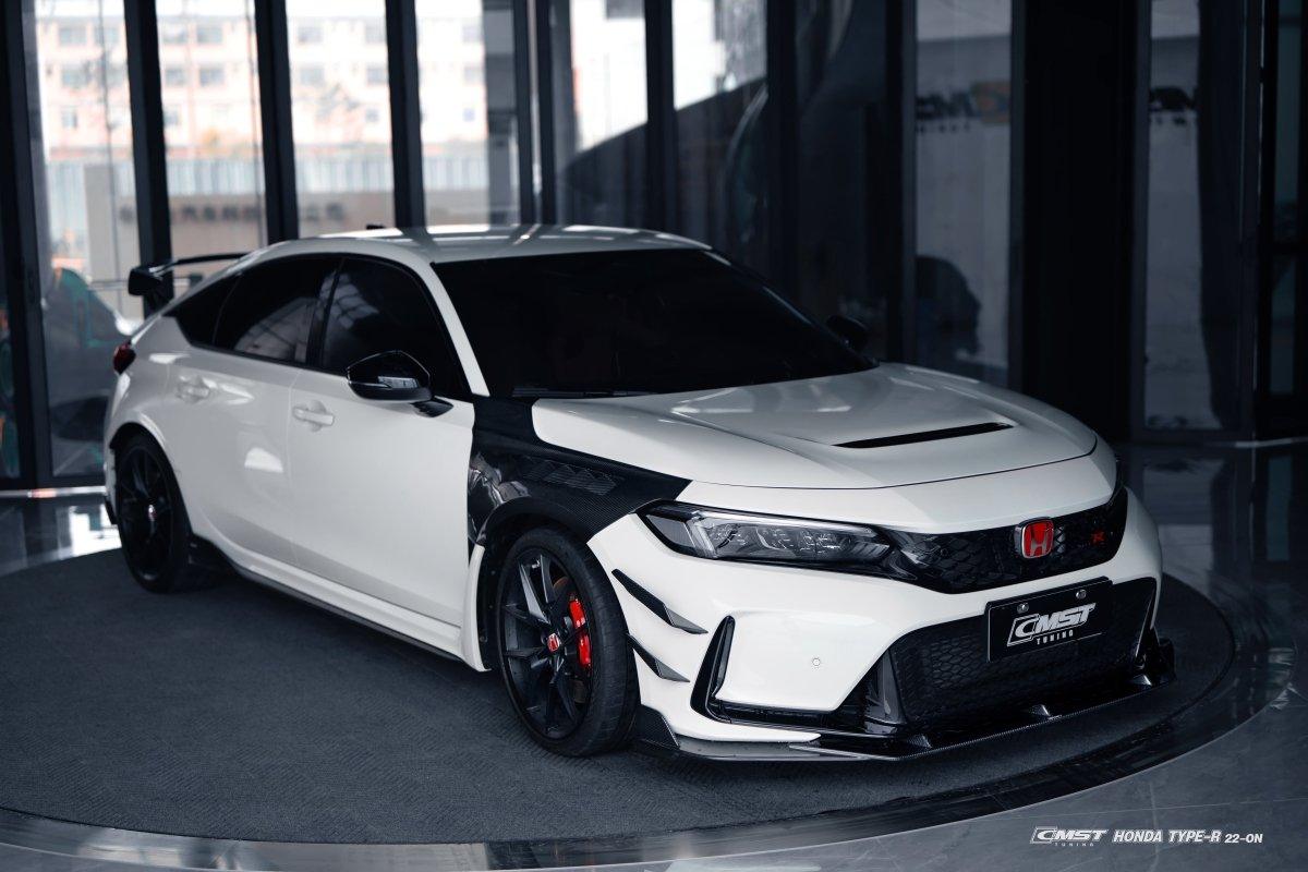 Honda Civic Type-R FL5 2023-ON with Aftermarket Parts - Pre-preg Carbon Fiber/FRP Front Lip Splitter from CMST Tuning