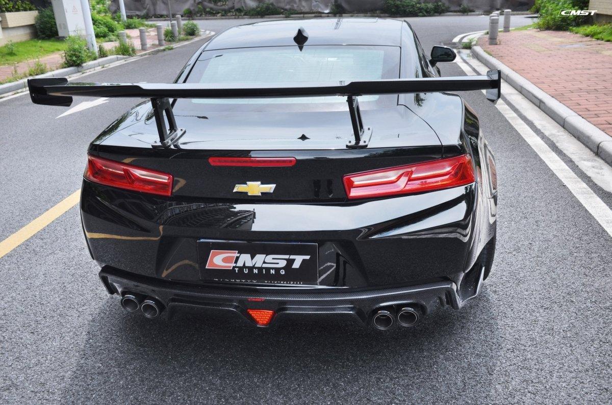 Chevrolet Camaro 6th Gen Z/28 2SS 1SS 3LT 2LT 1LT 2LS 1LS 2015-2024 & Camaro 6th Gen ZL1 2017-2024 (installation on ZL1 requires filling 6 small slits) with Aftermarket Parts - Quad Tips Style Rear Diffuser Carbon Fiber / FRP from CMST Tuning

