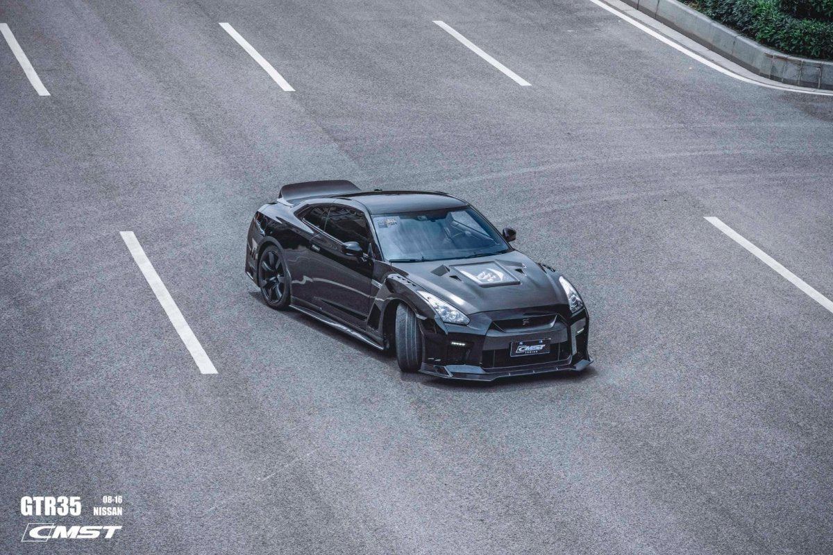 Nissan GTR Nismo Black Edition Track Eidtion Premium Base 2008-2016 (for installation on 2017-2024 vehicles, 2008-2016 hood is recommended) with Aftermarket Parts - Stage 2 Style Front Bumper & Lip (Undertray & DRL included) Carbon Fiber / FRP from CMST Tuning