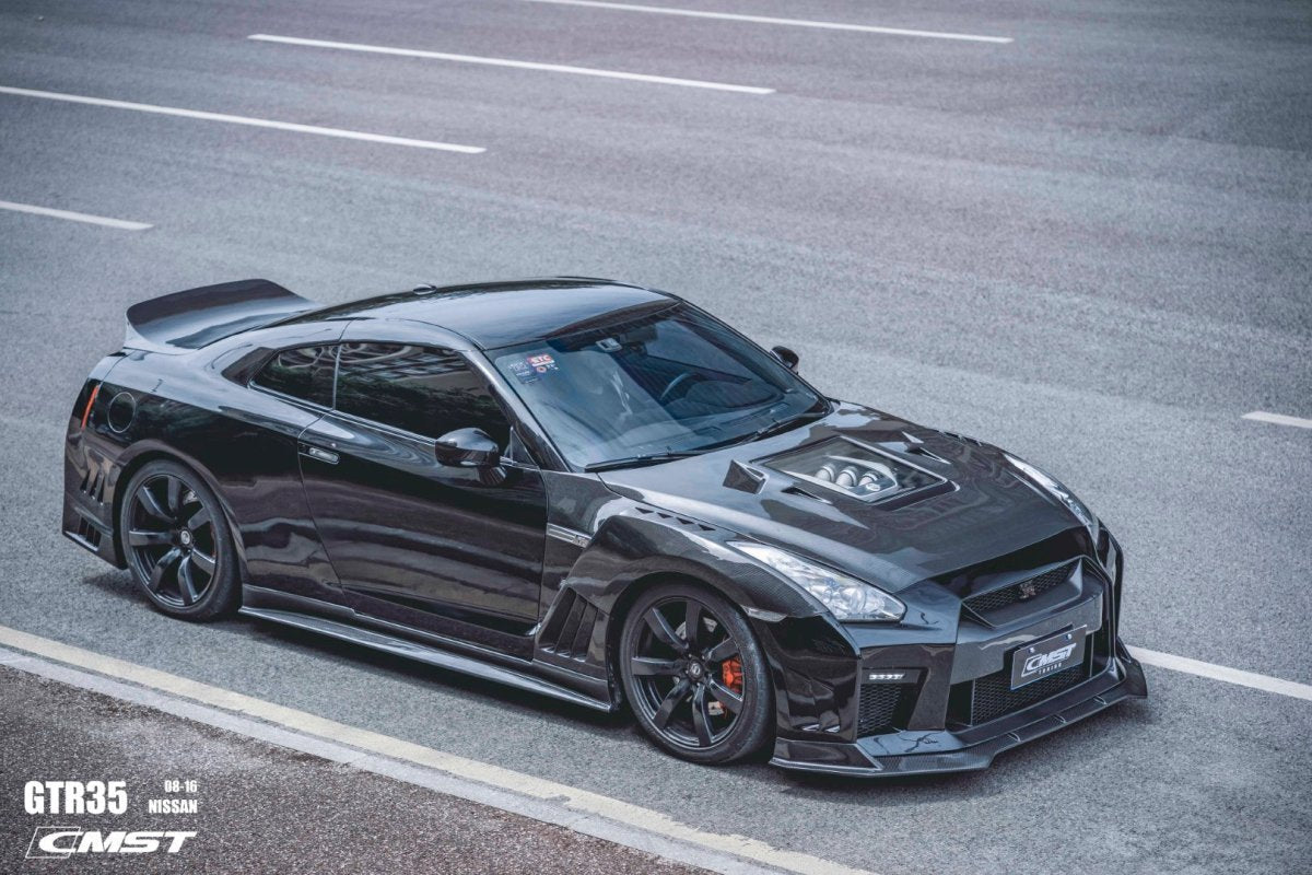 Nissan GTR Nismo Black Edition Track Eidtion Premium Base 2008-2016 (for installation on 2017-2024 vehicles, 2008-2016 hood is recommended) with Aftermarket Parts - Stage 2 Style Front Bumper & Lip (Undertray & DRL included) Carbon Fiber / FRP from CMST Tuning