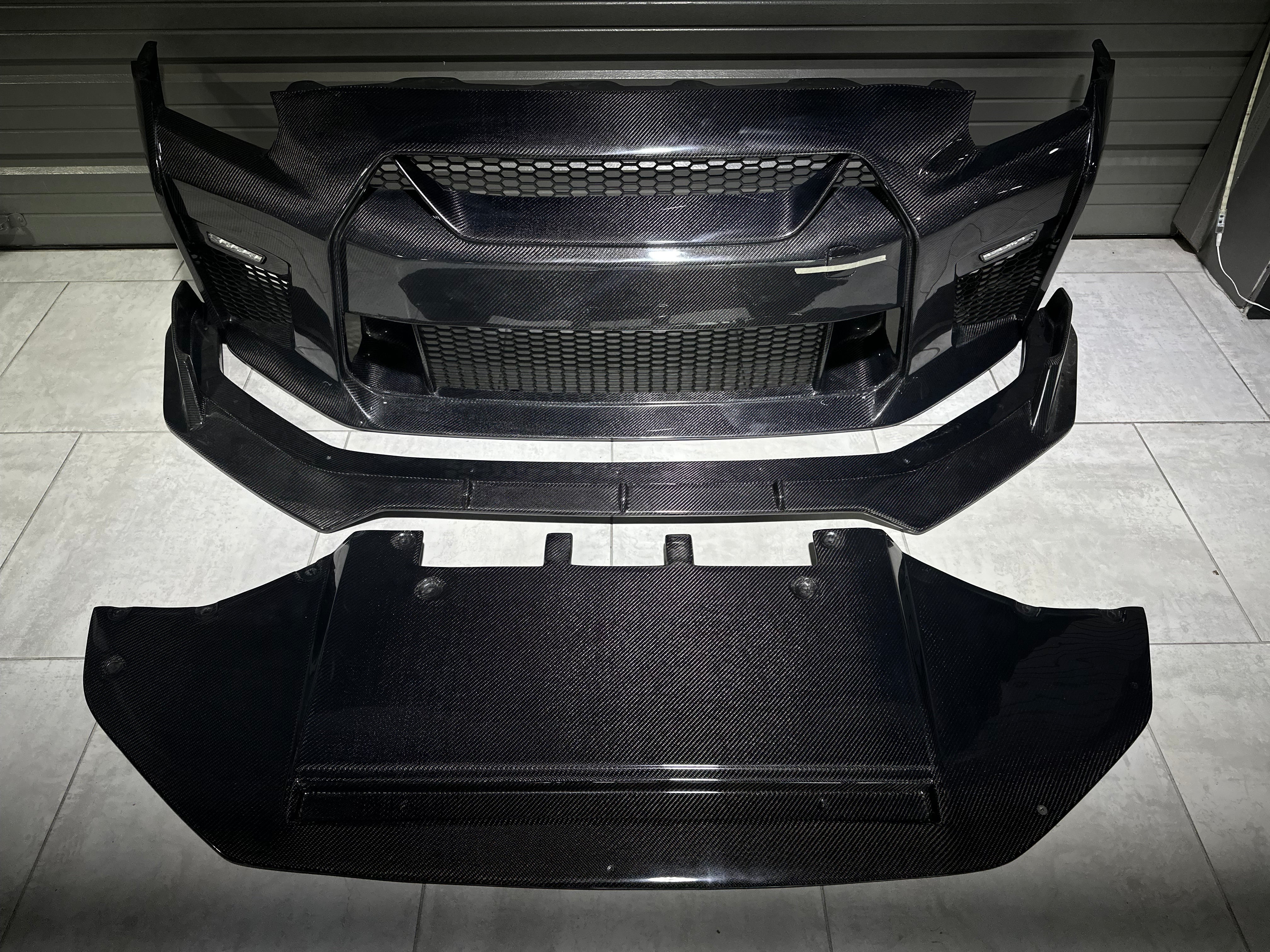 Nissan GTR Nismo Black Edition Track Eidtion Premium Base 2008-2016 (for installation on 2017-2024 vehicles, 2008-2016 hood is recommended) with Aftermarket Parts - Stage 2 Style Front Bumper & Lip (Undertray & DRL included) Carbon Fiber / FRP from CMST Tuning