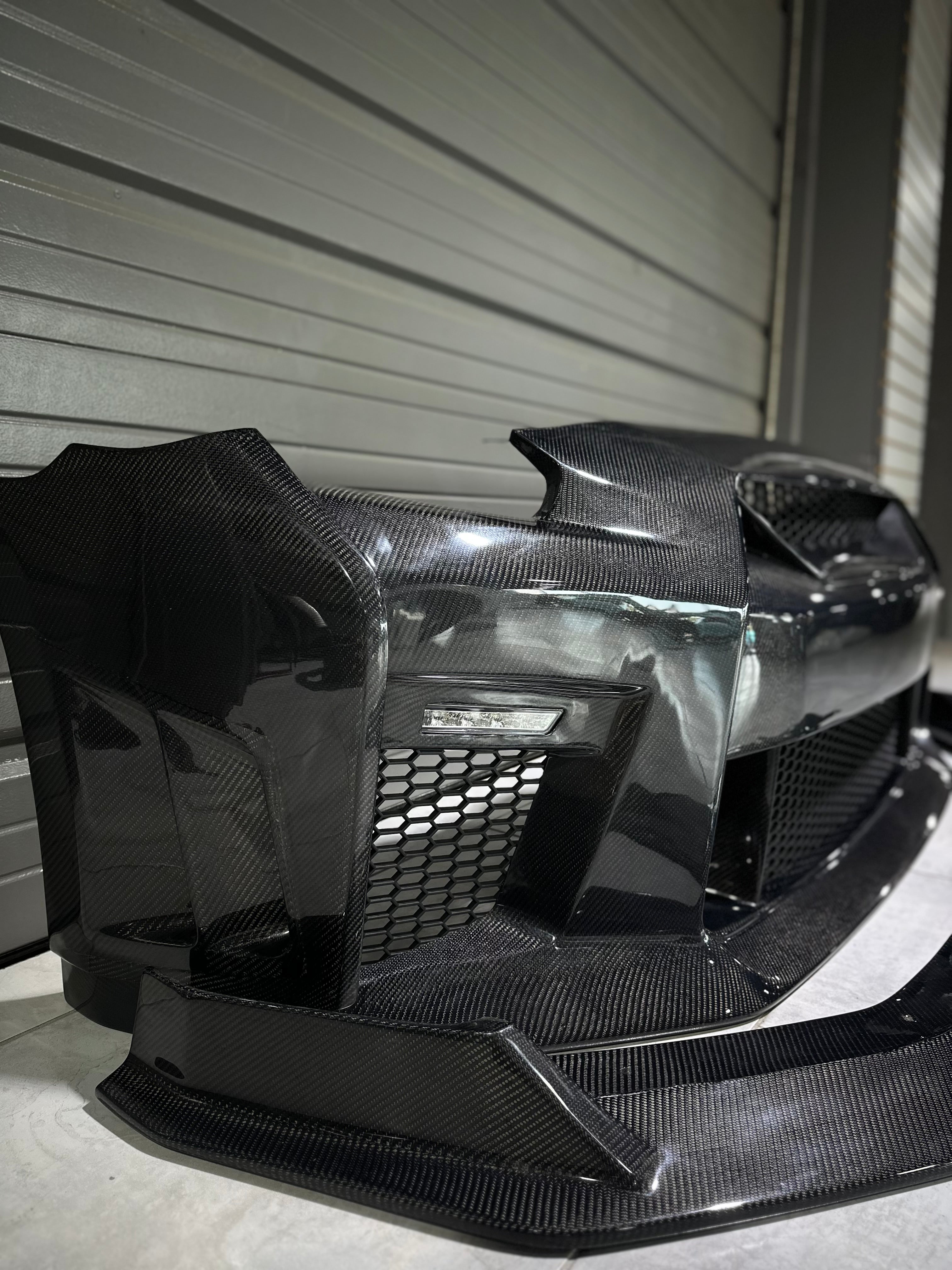 Nissan GTR Nismo Black Edition Track Eidtion Premium Base 2008-2016 (for installation on 2017-2024 vehicles, 2008-2016 hood is recommended) with Aftermarket Parts - Stage 2 Style Front Bumper & Lip (Undertray & DRL included) Carbon Fiber / FRP from CMST Tuning