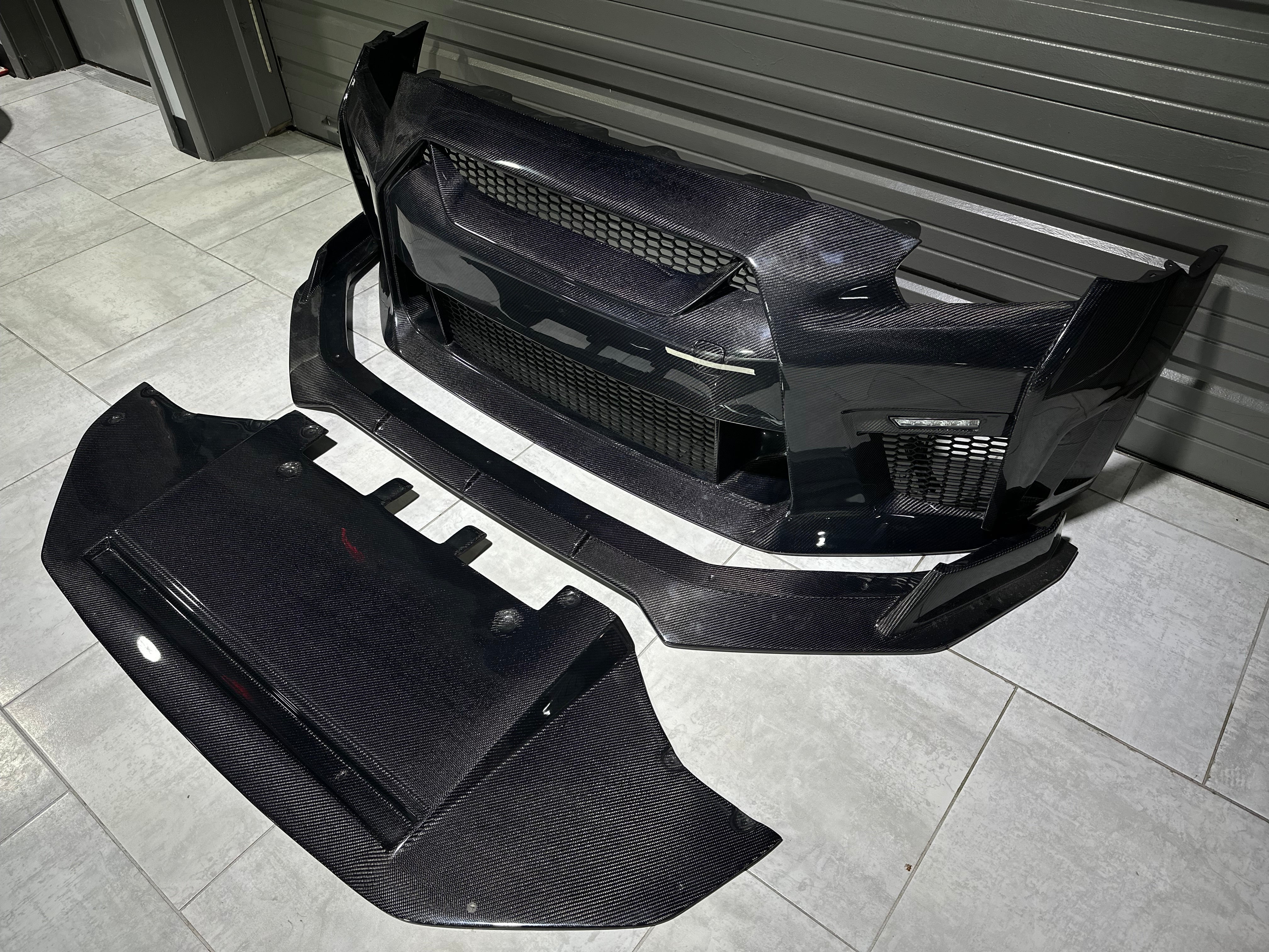 Nissan GTR Nismo Black Edition Track Eidtion Premium Base 2008-2016 (for installation on 2017-2024 vehicles, 2008-2016 hood is recommended) with Aftermarket Parts - Stage 2 Style Front Bumper & Lip (Undertray & DRL included) Carbon Fiber / FRP from CMST Tuning