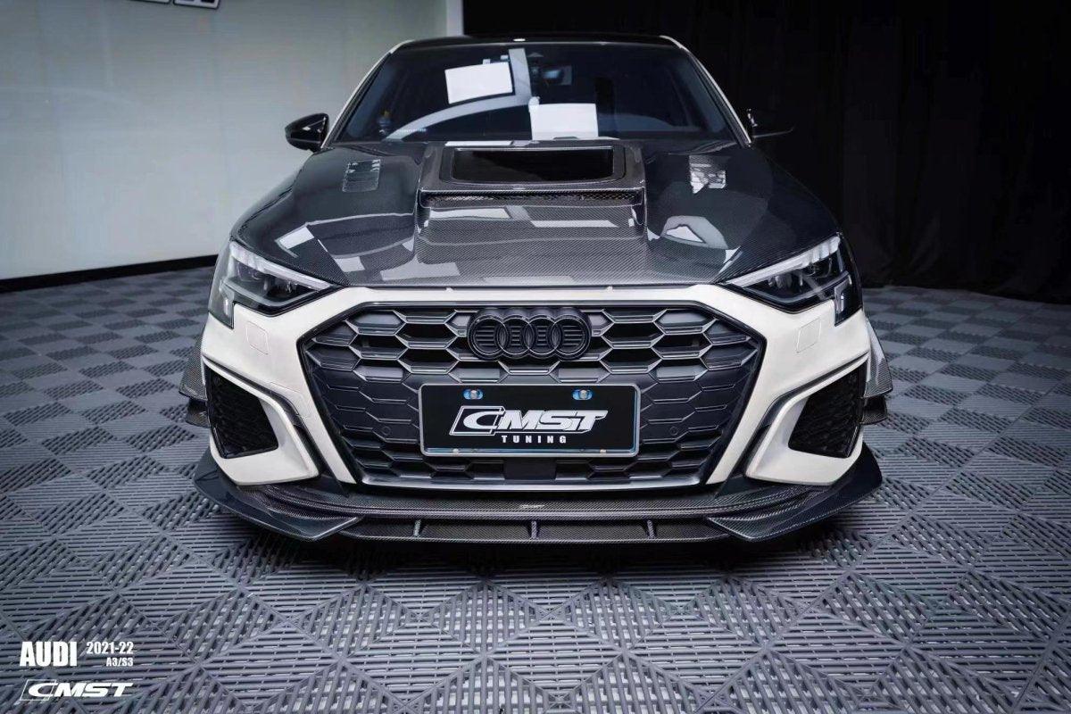 Audi RS3 S3 A3 8Y 2021-ON with Aftermarket Parts - V1 Tempered Glass Transparent Hood Bonnet Carbon Fiber / FRP from  CMST Tuning